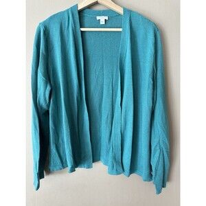 J. Jill Linen Blend Open Front Cardigan Size XL Green Beachy Coastal Vacation‎